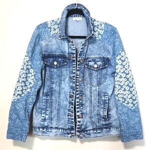 Fate Daisy Floral Patchwork Denim Button Up Jacket Women's Size Medium
